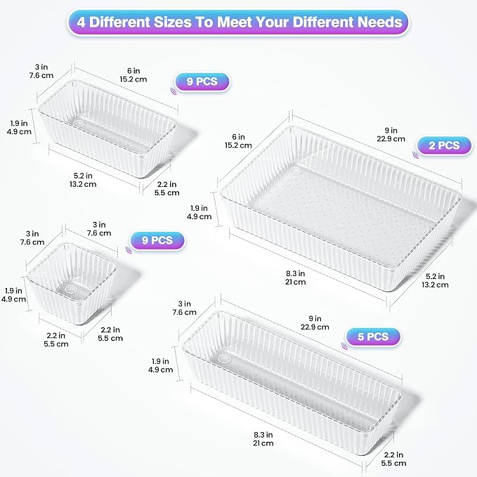 25 PCS Clear Plastic Drawer Organizer Set - Image 2