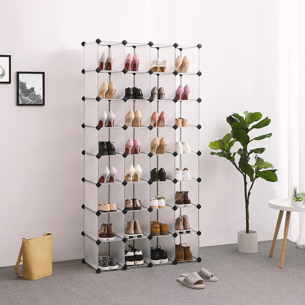 SONGMICS Shoe Rack, 32 Cubes Plastic Shoe Storage Organizer