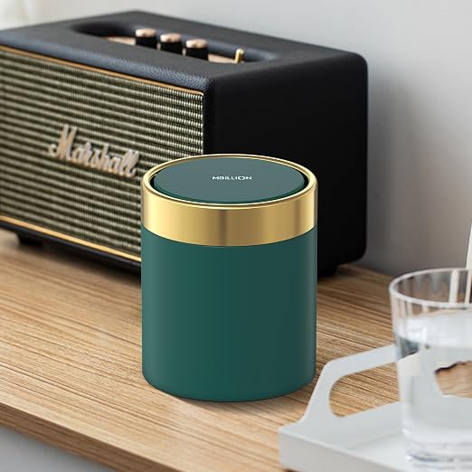 Mini Trash Can with Lid, Desktop Small Trash Can Recycling Bin Cute Metal - Image 6