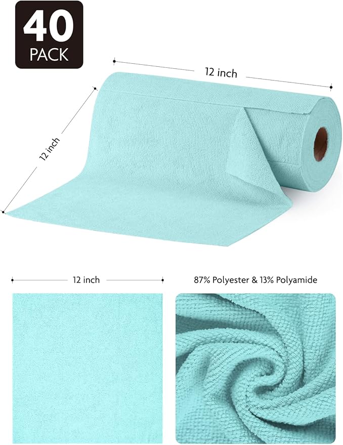 Fantasticlean Microfiber Cleaning Cloth Roll -40 Pack, Tear Away Microfiber - Image 4