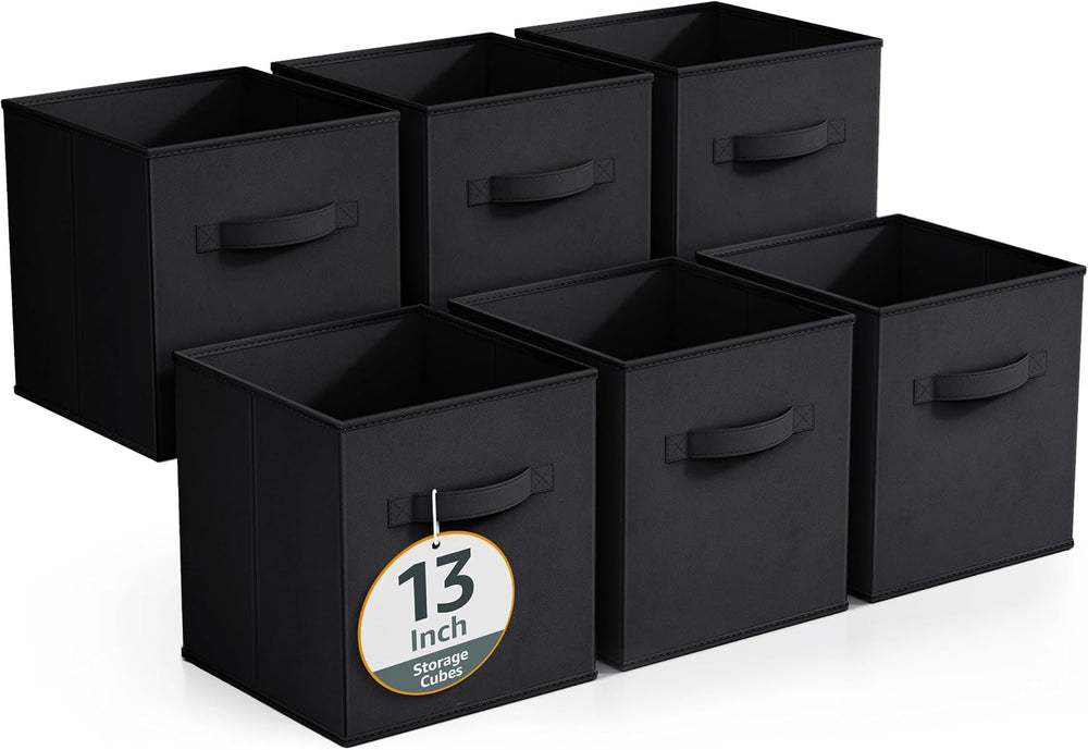 Sorbus Fabric Storage Cubes, 6-Pack Foldable Bins (13 Inch, Black)