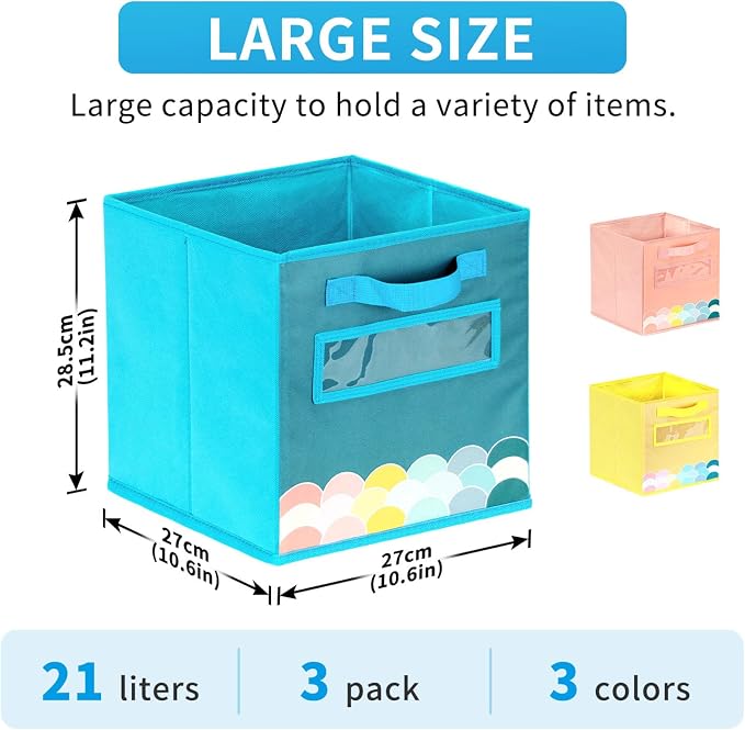 Cube Storage Bins, 3 Pack 11 Inch Fabric Storage Bins - Image 2