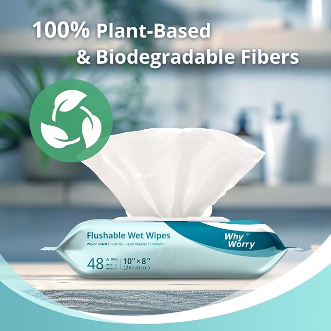 WhyWorry Flushable Wipes for Adults, Extra Large 8"x10" Butt Wipes for Personal - Image 5