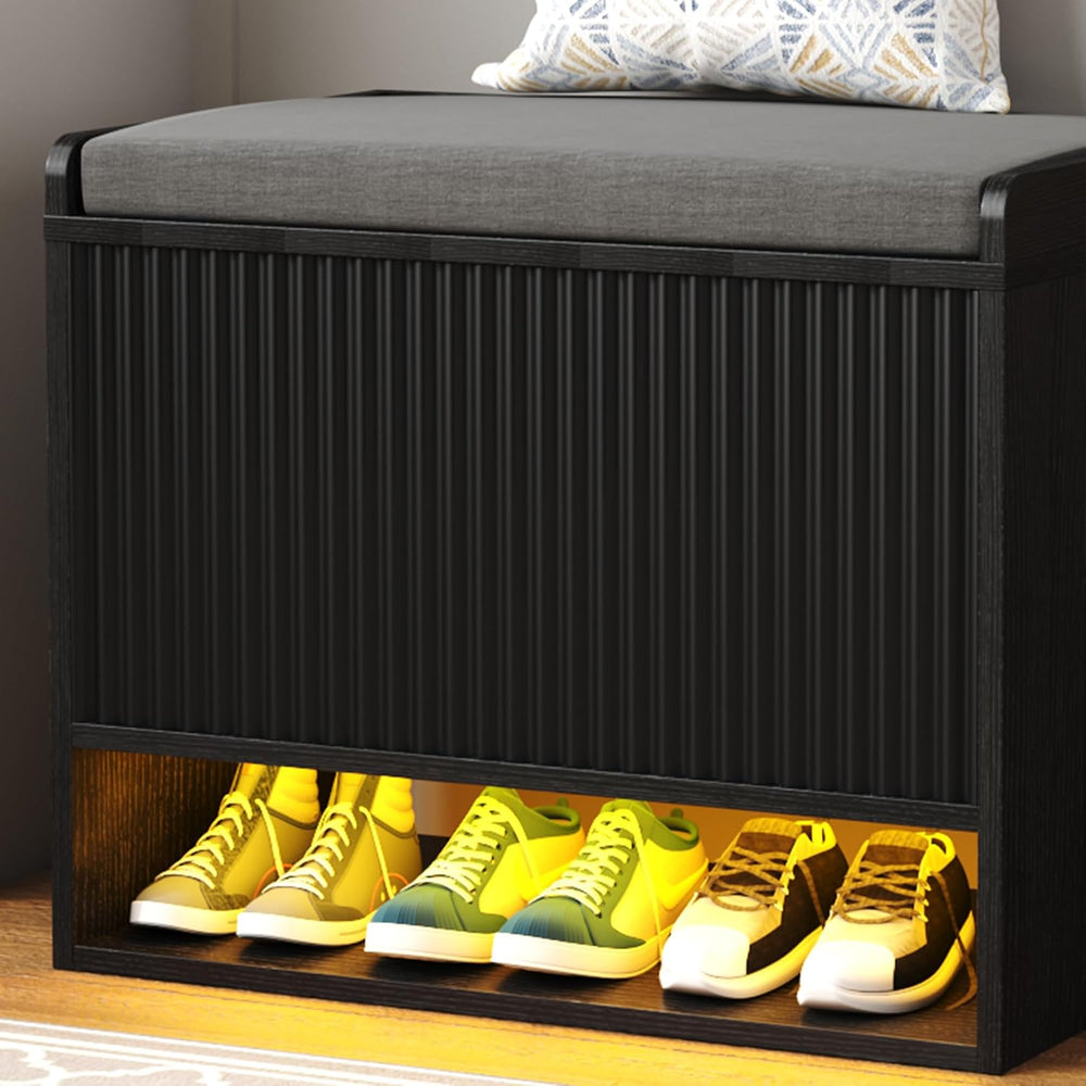HOMEFORT 23.6" Fluted Shoe Storage Bench, Small Entryway Bench with Line...