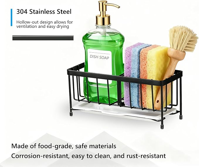 Kavciva Sink Caddy Sponge Holder, 304 Stainless Steel Dish Brush Holder - Image 2