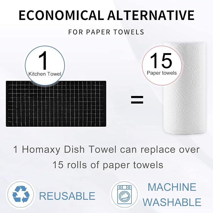 Homaxy 100% Cotton Terry Kitchen Towels, Checkered Designed, Soft and Super - Image 7
