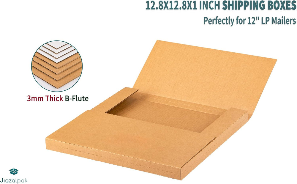 12-inch Vinyl Record Shipping Boxes, 12.8x12.8x1 inch, 25-Pack