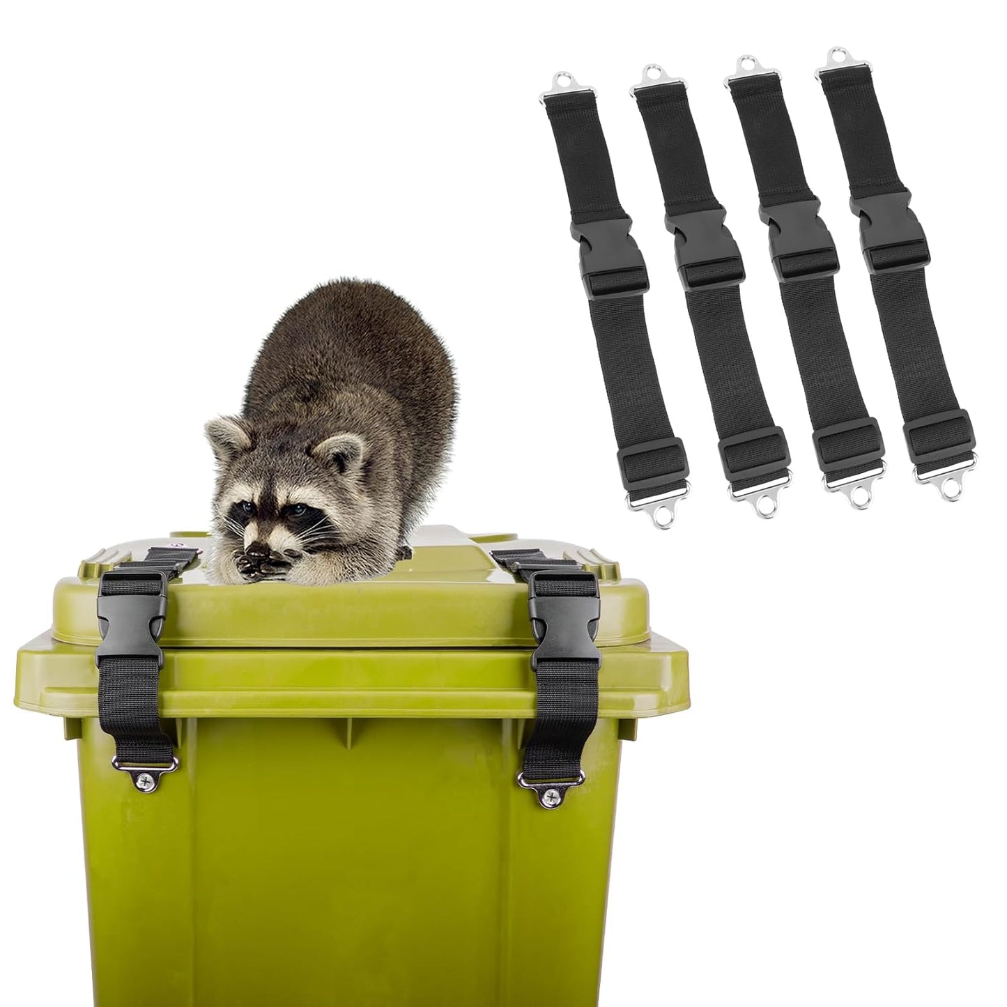 Trash Can Locks for Animal- Bear Raccoon Dog Proof Garbage Bin Lock-Adjustable Length - Easy to Install, Long Lasting Strap Lid Garbage Can Lock for Out Door Garbage Can - 4PCS