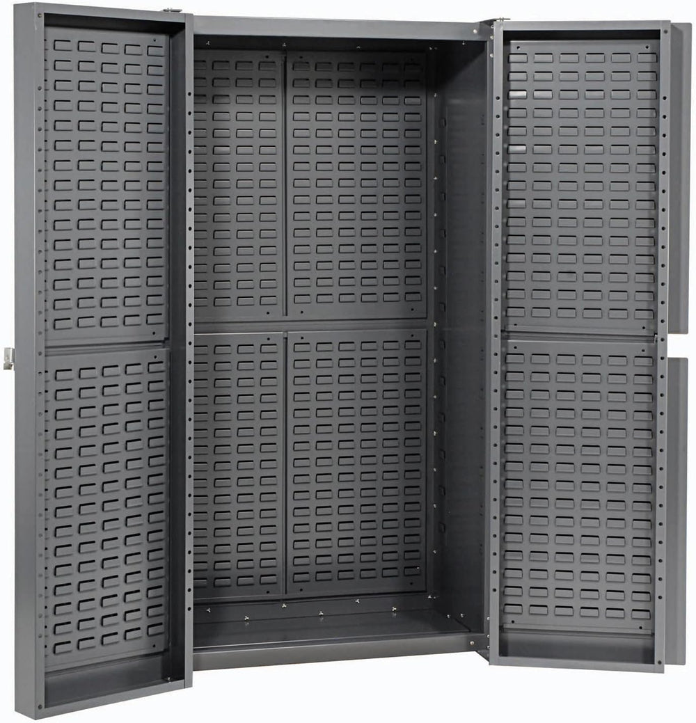 Global Industrial Deep Door Bin Cabinet, Includes 132 Blue Plastic Bins