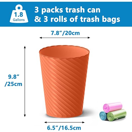 Bathroom Trash Can, 3 Pack 1.8 Gallons Small Trash Can - Image 3