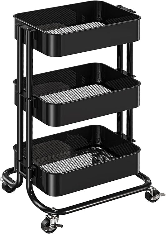 Pipishell 3 Tier Metal Rolling Utility Cart, Heavy-Duty Storage Rolling Cart by Pipishell