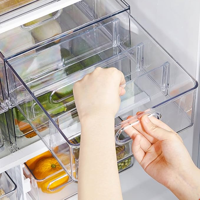 MineSign 2Pack Stackable Fridge Drawers Pull-Out Bins Divided Produce Saver - Image 5