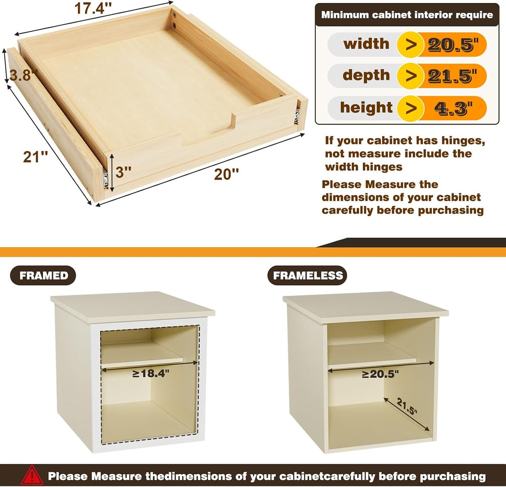 Pull Out Cabinet Organizer, 20''W×21''D Sliding Drawers for C...