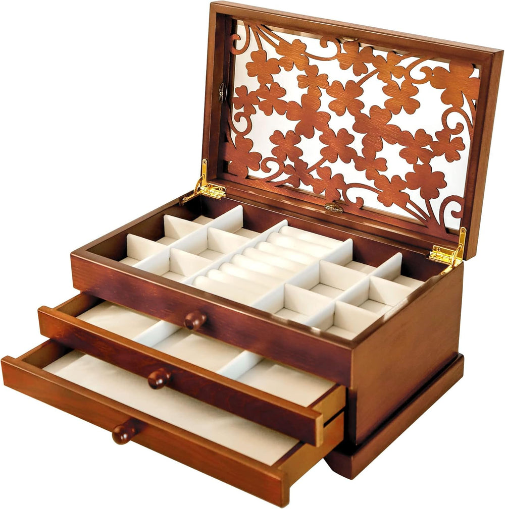 Kendal Wooden Jewelry Box, 3 Layer Jewelry Box for Women, Jewelry Holder Orga...