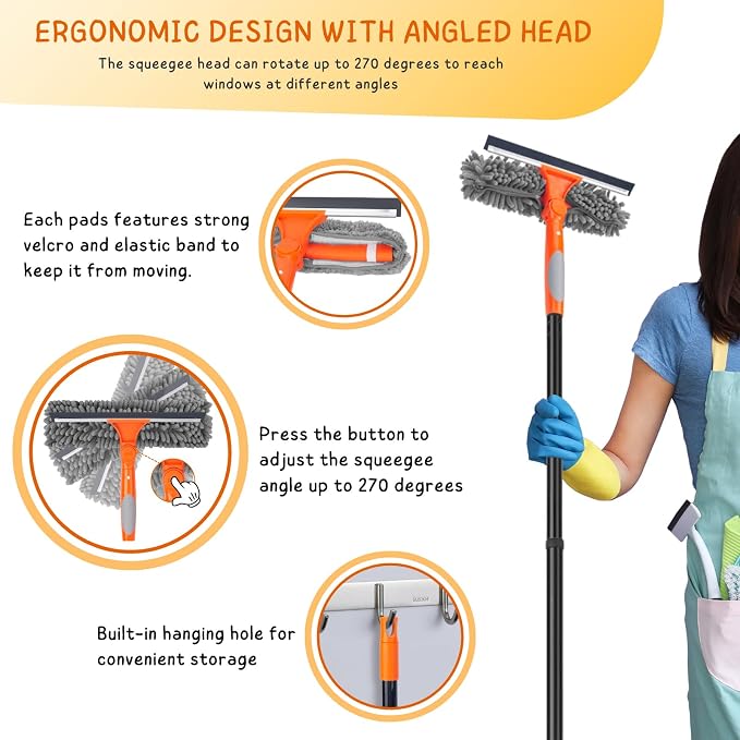 Window Cleaner Tool for Home, 59.5'' Squeegee Kit for Car Windshield, Shower - Image 4