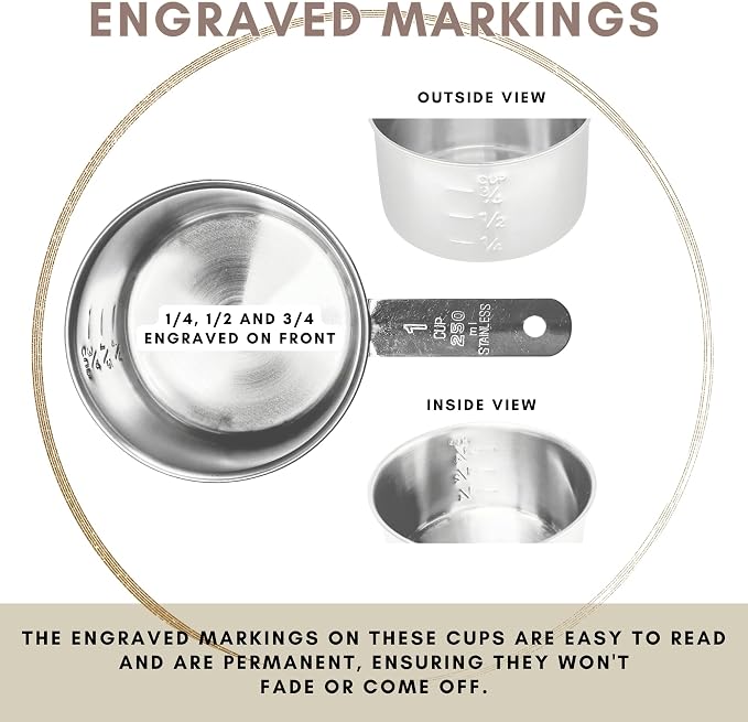 1 Cup Stainless Steel Measuring Cup | Sturdy Metal 250 ml | 240 cc | 8 oz | - Image 5
