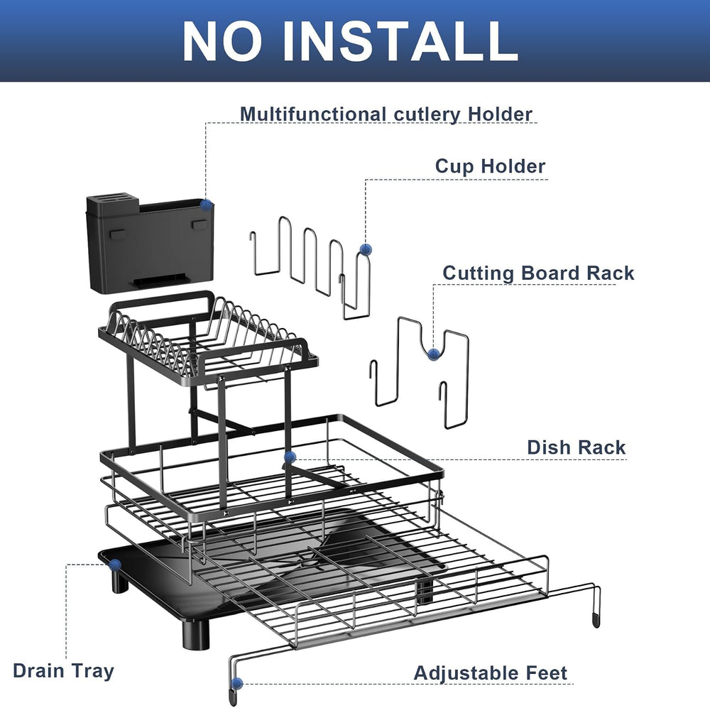 2 Tier Dish Drying Rack - Expandable Dish Rack Over Sink, 304 Stainless Steel...