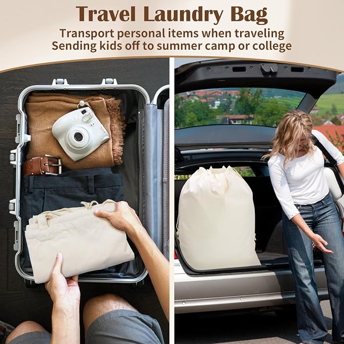 Canvas Laundry Bag with Handles & Drawstring Closure 27.5”x35", Thick Cotton - Image 5