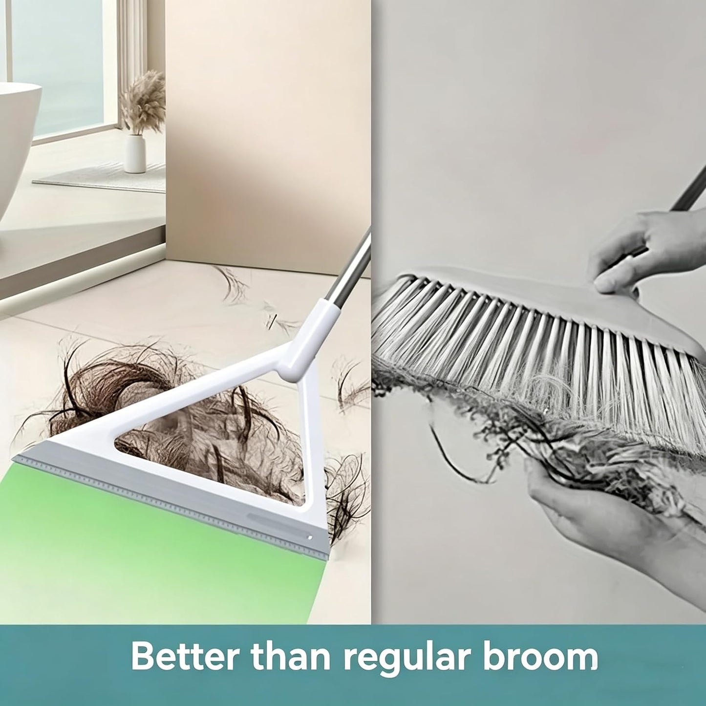 Silicone Magic Broom with Adjustable Long Handle, 3-in-1 Floor Squeegee Broom & Pet Hair Remover, Multi-Surface Cleaning Tool for Hardwood Floors, Tile, Bathroom, Kitchen, Shower & Glass