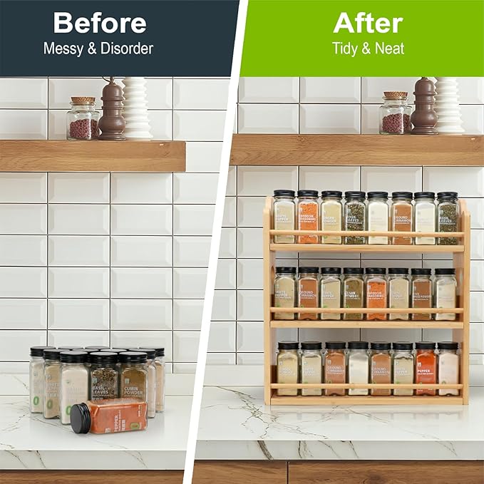 3 Tier Bamboo Spice Rack, Spice Rack Organizer, Seasoning Jars Rack Shelf Spice - Image 3