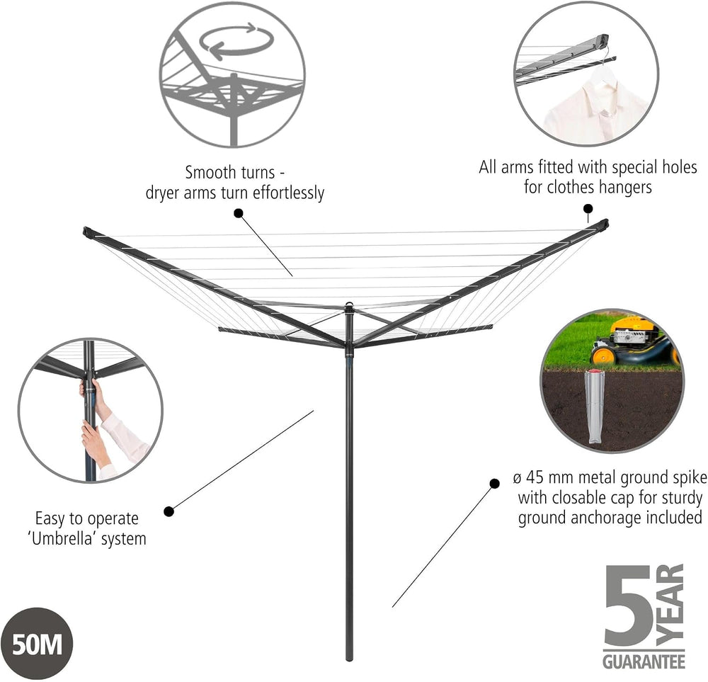 Brabantia Topspinner Outdoor 4 Arm Spinning Clothesline (164 ft/Ø 1.8") ...