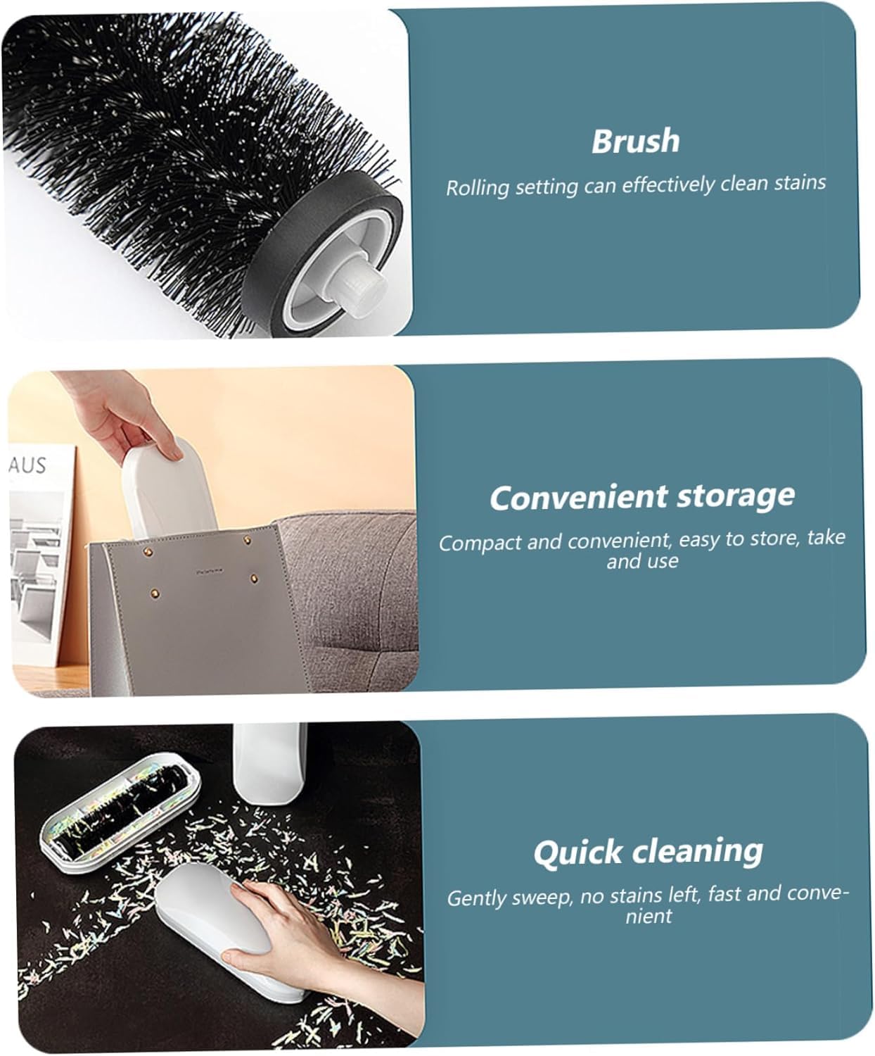 Multi-Functional Table Crumb Sweeper, Handy Rolling Bed Sweeping Brush, Handheld Crumb Sweeper, Soft Bristles Debris Collector for Table, Mat, Bed Sheets, Sofas, Clothes Cleaning Brush (White)