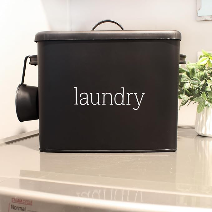 AuldHome Design Enamelware Laundry Powder Container, Enamelware Detergent Bin - Image 2
