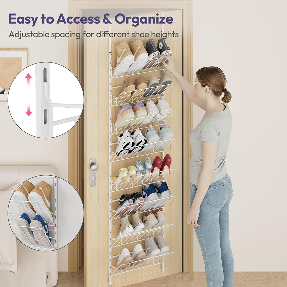 SWTYMIKI Over the Door Shoe Organizer - Adjustable 8 Tier Hanging Shoe Rack O...
