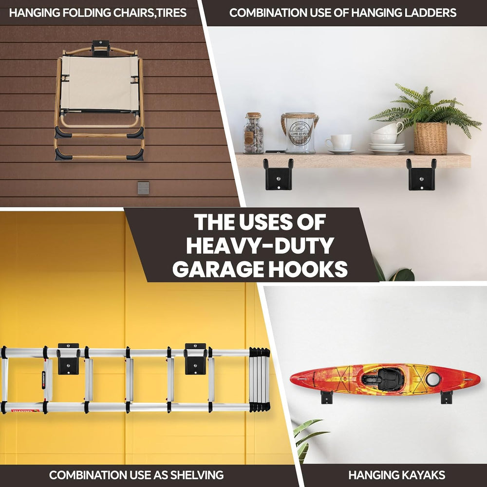 14" Large Heavy Duty Garage Hooks, Steel Garage Storage Hooks with Suppo...