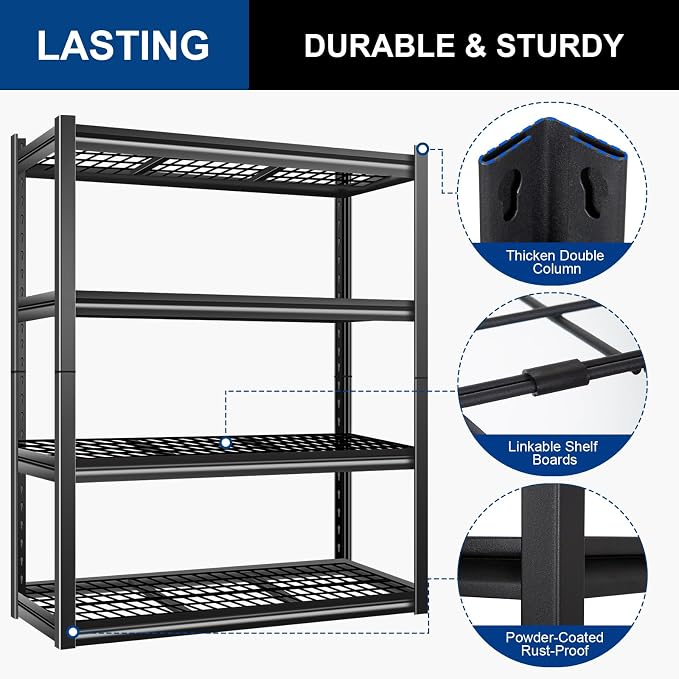 BILT HARD 46" W x 24" D x 72" H Heavy Duty Garage Shelving, 4-Tier Industrial - Image 7