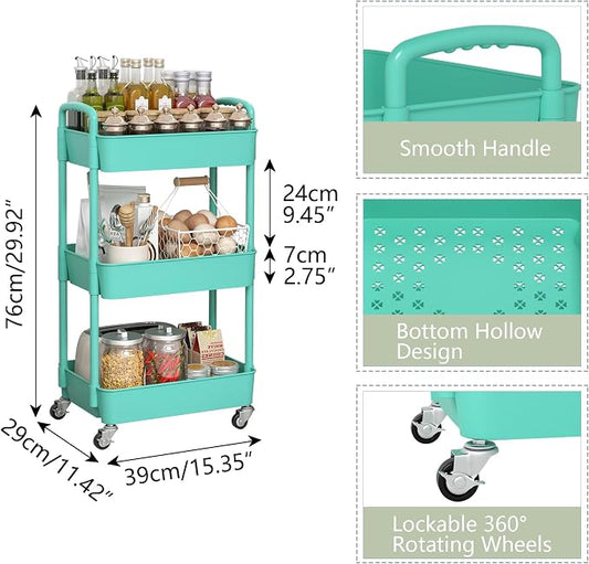 Sywhitta 3-Tier Plastic Rolling Utility Cart - Image 2