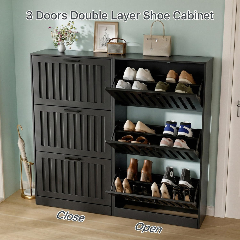 Shoe Storage Cabinet for Entryway Narrow Shoe Rack Cabinet 3 Flip Drawers