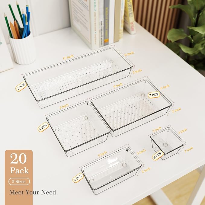 Criusia Drawer Organizer, 5-Size Versatile Bathroom and Vanity Organizer Trays - Image 3