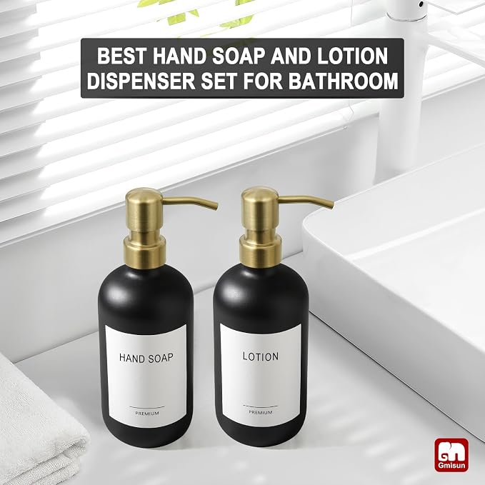GMISUN Gold Soap Dispenser, 2 Pack Matte Black Glass Bathroom Hand Soap - Image 5