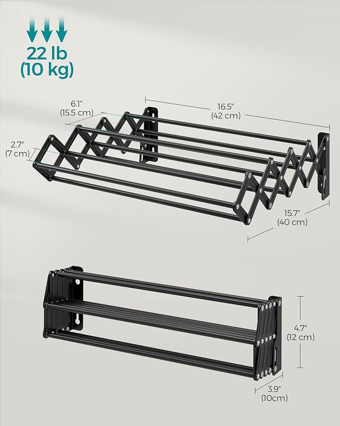 SONGMICS Clothes Drying Rack, Wall-Mounted Drying Rack Clothing, Small - Image 6