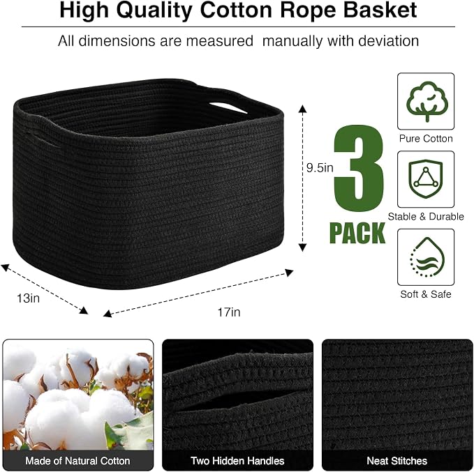 Large Storage Baskets for Organizing Shelves, Woven Cotton Rope Bins for Baby - Image 3