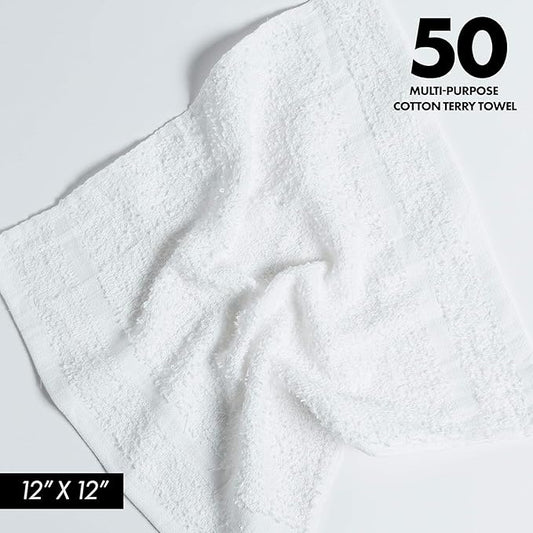 100% Cotton Terry Towels Cleaning Cloths Pack of 50 White Cotton Terry Cloth - Image 2