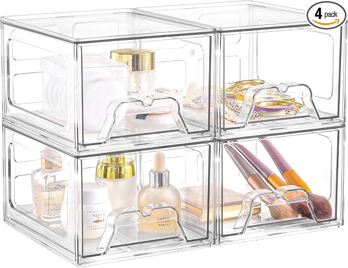 Plastic Drawers Storage, 4 Pack Clear Stackable Storage Drawers, Acrylic by Unknown