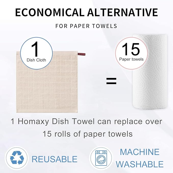 Homaxy 100% Cotton Terry Kitchen Dish Cloths, Ultra Soft and Absorbent Dish - Image 6
