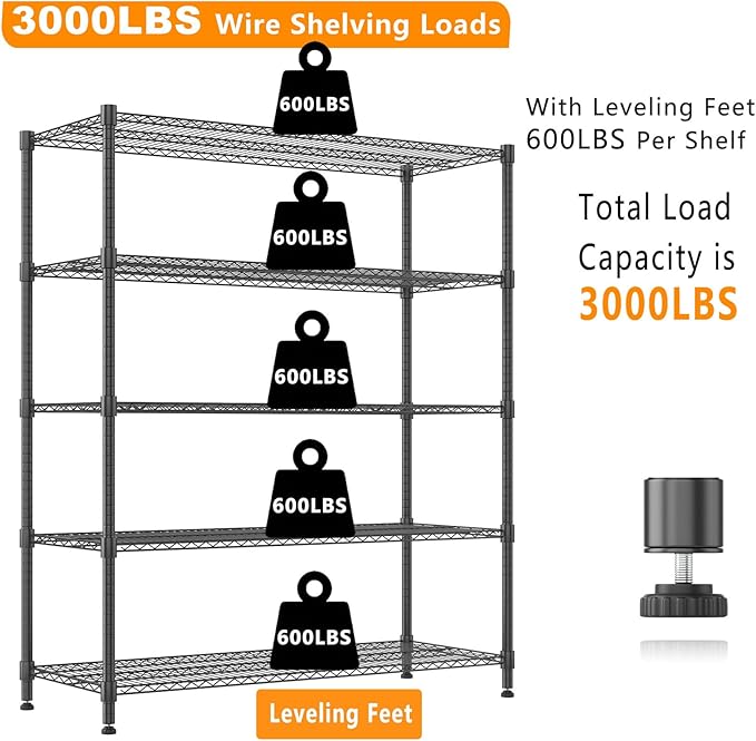 Himimi 82" H Storage Shelves 5 Tier Metal Shelving Adjustable Wire Shelf - Image 6