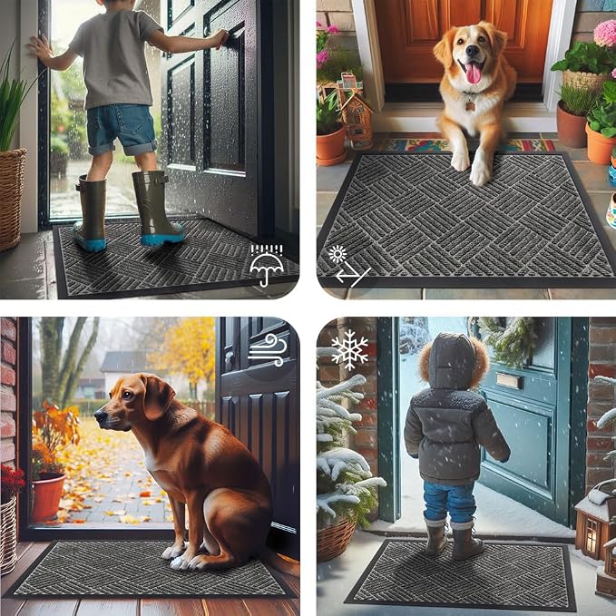 Smiry Front Door Mat Outside Entrance, Heavy Duty Outdoor Indoor Natural Rubber - Image 7