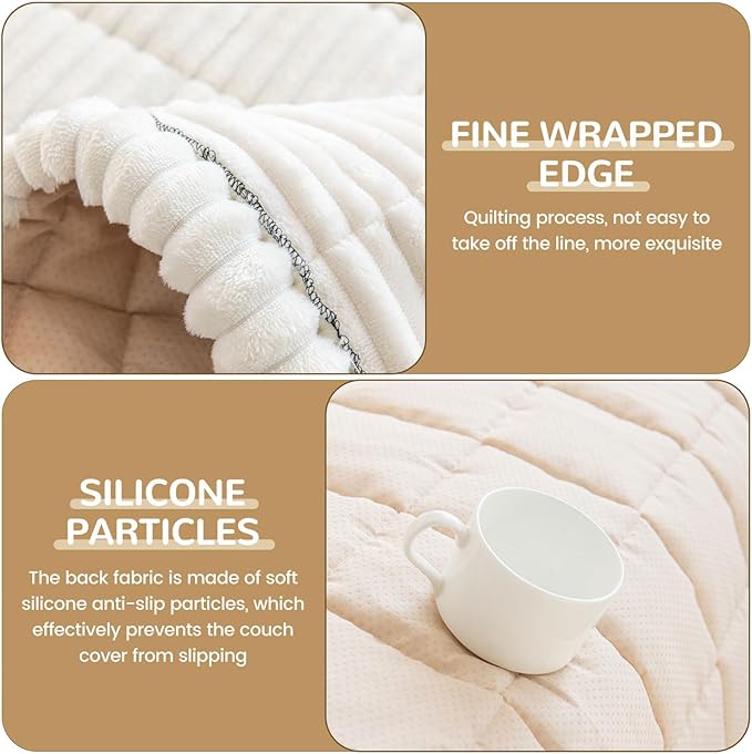OTOB Sofa Covers for 3 Cushion Couch Washable, Fuzzy Non Slip Pet Friendly - Image 4