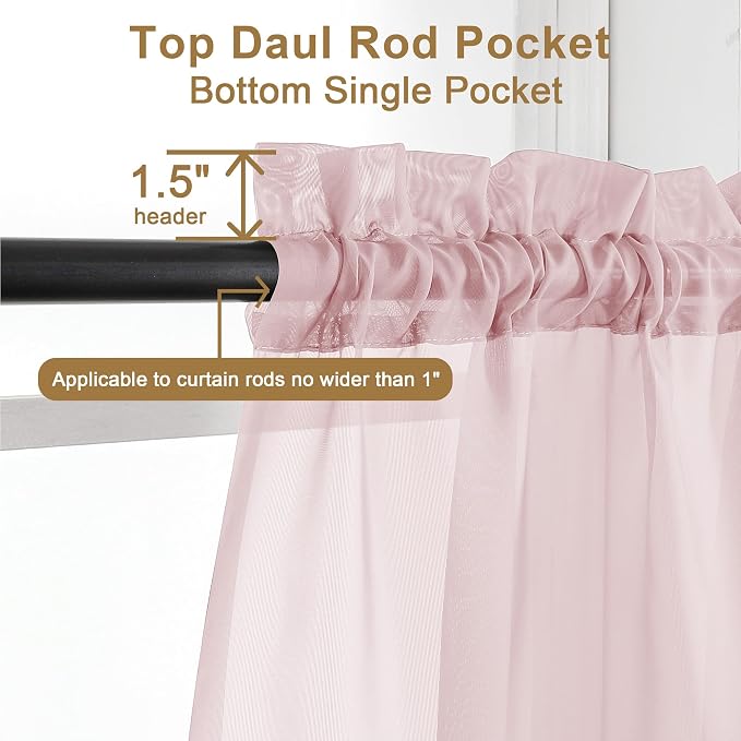 Chyhomenyc Sheer Curtains 63 Inch Length 2 Panels, Light Filtering Rod Pocket - Image 3