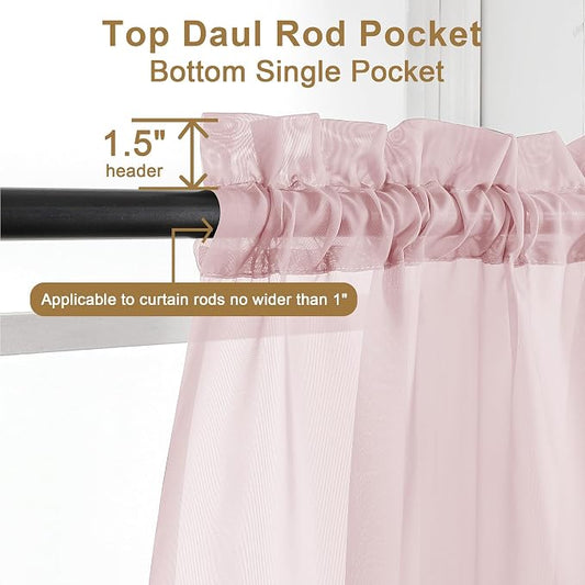 Chyhomenyc Sheer Blush Pink Curtains 90 inches Long 2 Panels, Light Filtering - Image 2