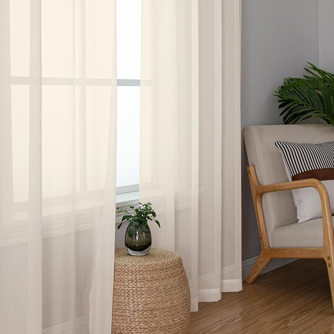 Chyhomenyc Cream Sheer Curtains 78 Inches Long 2 Panels Set - Image 3