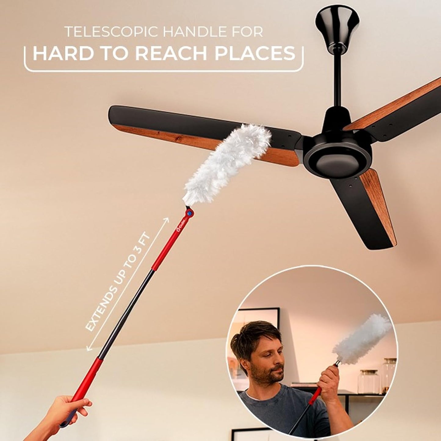 O-Cedar Flex & Catch Heavy Duty Dusting Kit with 3 Disposable Duster Refills | New & Improved Model | Extendable 3 Ft Handle with Stay-On Duster Hook | Traps 3X More Dust Than Feather Dusters