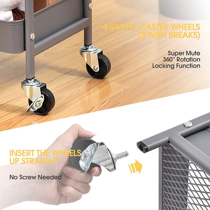 TOOLF 3-Tier Rolling Cart, Metal Utility Storage Cart - Image 3