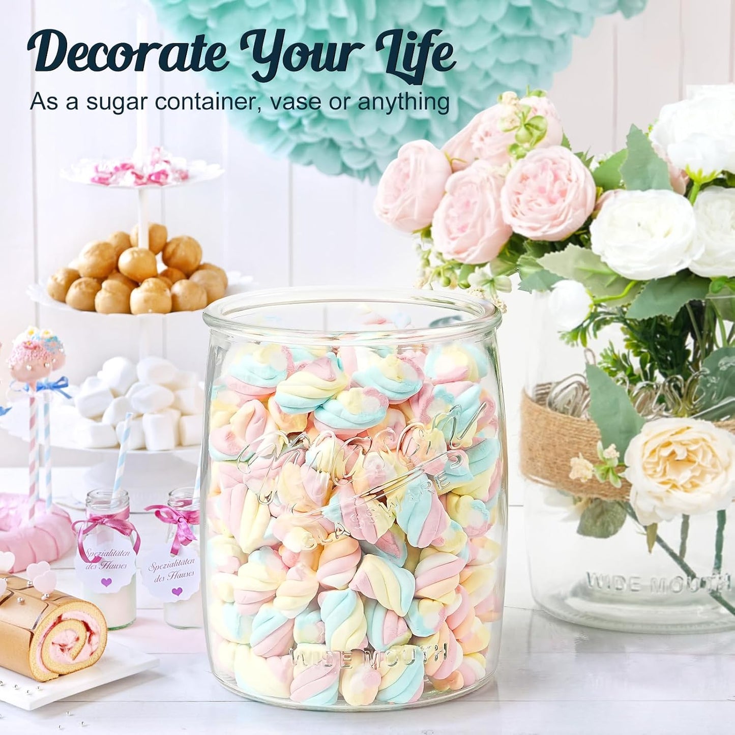 2 Pack Cookie Jar, 1 Gallon Glass Jar with Airtight Lids for Flour | Large Wide Mouth Mason Jar for Kitchen Pantry & Laundry Room, Glass Apothecary Canister Sets for Candy, Rice, Coffee, Display