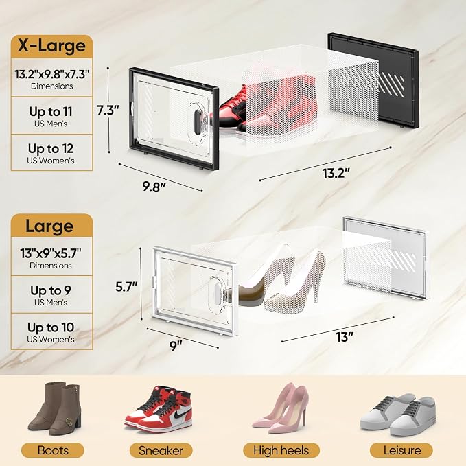 BALEINE 12 Pack Stackable Shoe Storage Boxes Fit Size 9, Thickened Clear Shoe - Image 4