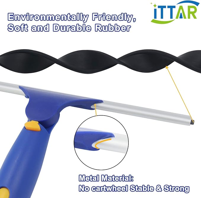 ‌ITTAR Window Squeegee Cleaner Kit, 5Ft Extendable Stainless Steel Pole - Image 4